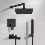 Remer TSH42 Matte Black Tub and Shower Set with Rain Shower Head and Hand Shower
